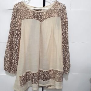 A'reve Lace and Shiny Beige Bohemian Dress Top